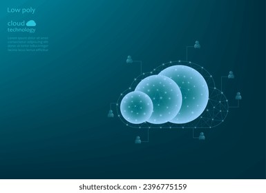Vector low poly image of a technology cloud, cloud storage. Technology cloud made of grid and dots. Technological cloud, communications.