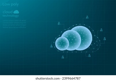Vector low poly image of a technology cloud, cloud storage. Technology cloud made of grid and dots. Technological cloud, communications.