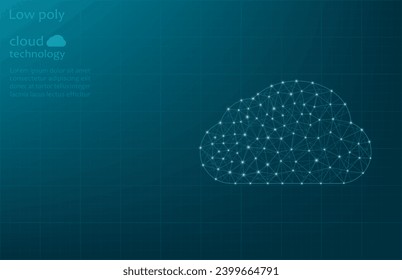 Vector low poly image of a technology cloud, cloud storage. Technology cloud made of grid and dots. Technological cloud, communications.