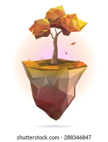 Vector low poly island autumn tree,  season abstract  illustration