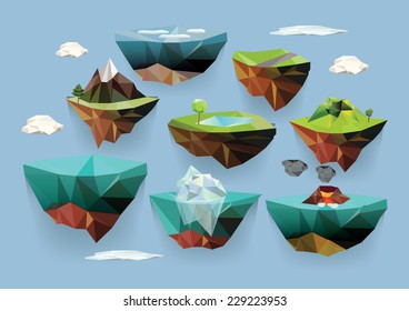 Vector low poly islands set for your design