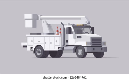Vector Low Poly Isolated American Cherry Picker Utility Bucket Service Truck 3d