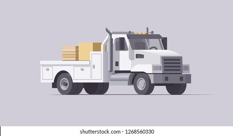 Vector low poly isolated american flatbed utility service truck 3d