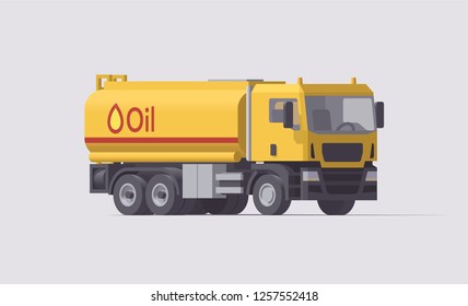 Vector Low Poly Isolated Yellow Gasoline Tanker Truck With Gas Oil