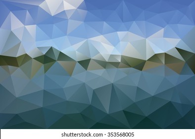 vector low poly landscape with clouds and river