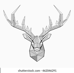 Vector low poly line art. Geometrical  reindeer illustration. Geometric zentangle animal. Ornamental stag head. 