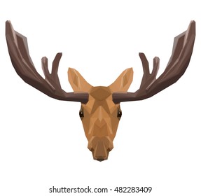 Vector low poly moose face wild animal zoo icon portrait head 