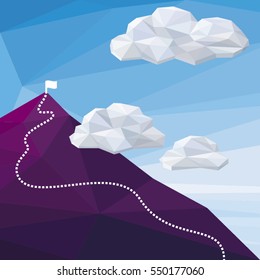 Vector low poly mountain hiking illustration