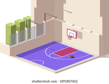 Vector low poly non isometric street basketball court. Streetball court