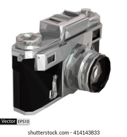 Vector low poly old photo camera on white background 