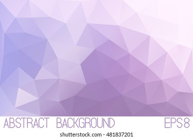 Vector Low poly purple triangles background. Light. Modern horizontal soft colored backdrop. Polygonal pattern. EPS 8. NO transparency. Pastel colors.