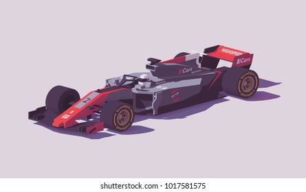 Vector low poly racing car in gray and red livery