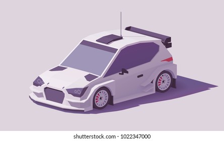 Vector low poly rally racing car in white livery