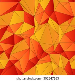 Vector low poly seamless pattern. Abstract low poly graphic repeat pattern. Orange red autumn polygonal seamless hand-drawn background.