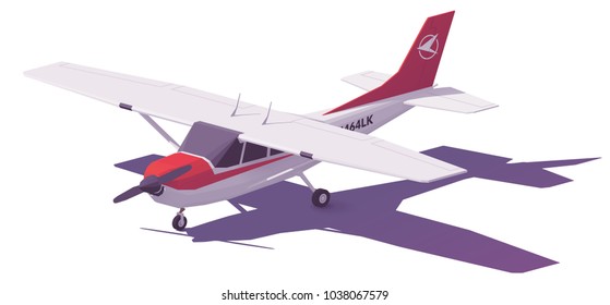 Vector Low Poly Small White Propeller Airplane