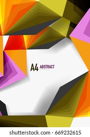 Vector low poly style 3d triangle line, a4 business or technology abstract template