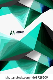 Vector low poly style 3d triangle line, a4 business or technology abstract template