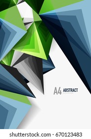 Vector low poly style 3d triangle line, a4 business or technology abstract template