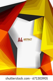 Vector low poly style 3d triangle line, a4 business or technology abstract template