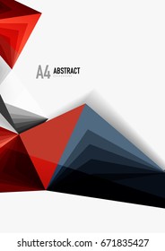 Vector low poly style 3d triangle line, a4 business or technology abstract template