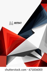 Vector low poly style 3d triangle line, a4 business or technology abstract template