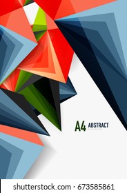 Vector low poly style 3d triangle line, a4 business or technology abstract template