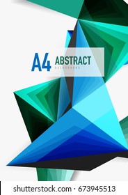 Vector low poly style 3d triangle line, a4 business or technology abstract template