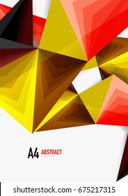 Vector low poly style 3d triangle line, a4 business or technology abstract template