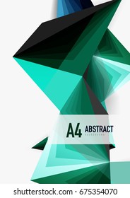 Vector low poly style 3d triangle line, a4 business or technology abstract template