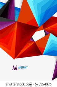 Vector low poly style 3d triangle line, a4 business or technology abstract template
