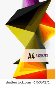 Vector low poly style 3d triangle line, a4 business or technology abstract template