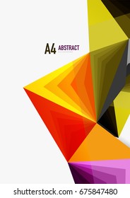 Vector low poly style 3d triangle line, a4 business or technology abstract template