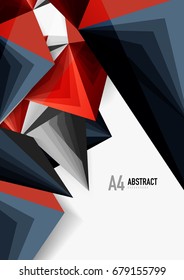 Vector low poly style 3d triangle line, a4 business or technology abstract template