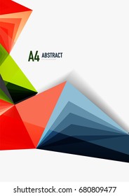 Vector low poly style 3d triangle line, a4 business or technology abstract template