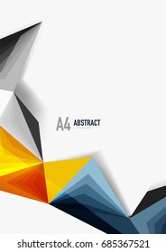 Vector low poly style 3d triangle line, a4 business or technology abstract template