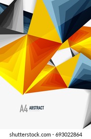 Vector low poly style 3d triangle line, a4 business or technology abstract template