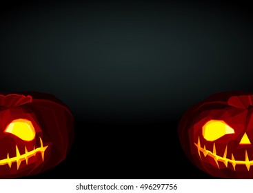 Vector low poly style illustration. Halloween pumpkin with shined face