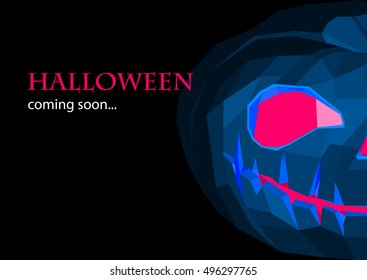 Vector low poly style illustration. Halloween pumpkin with shined face