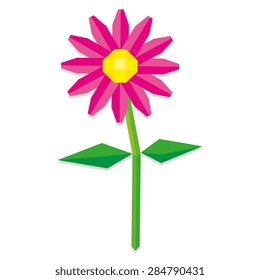 Vector Low Poly Style Pink Flower Isolated