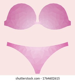 Vector low poly summer pink bikini on light bakcground.