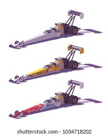 Vector Low Poly Top Fuel Dragsters In Different Liveries