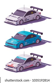 Vector Low Poly Touring Racing Car In White And Blue Liveries