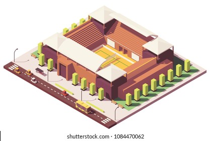Vector low poly volleyball stadium building with court and tribune