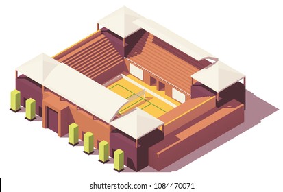 Vector low poly volleyball stadium building with court and tribune