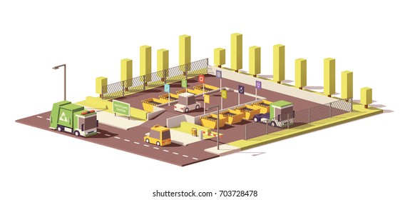 Vector low poly waste waste collection center icon with separate garbage containers