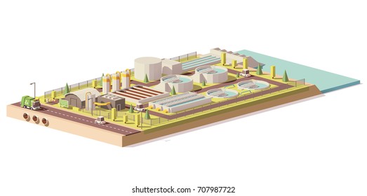 Vector low poly wastewater treatment plant infrastructure