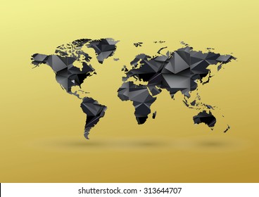 Vector Low Poly World Map. Polygonal ow-poly black coal mining ilustration.
