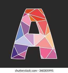 A vector low poly wrapping surface pastel colorful and white alphabet letter isolated on black background