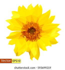 Vector low poly yellow flower sunflower floral design element isolated on white background