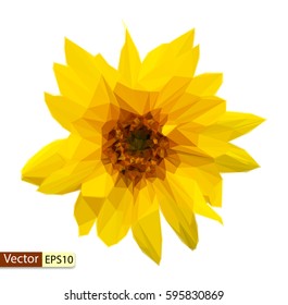 Vector low poly yellow flower sunflower floral design element isolated on white background